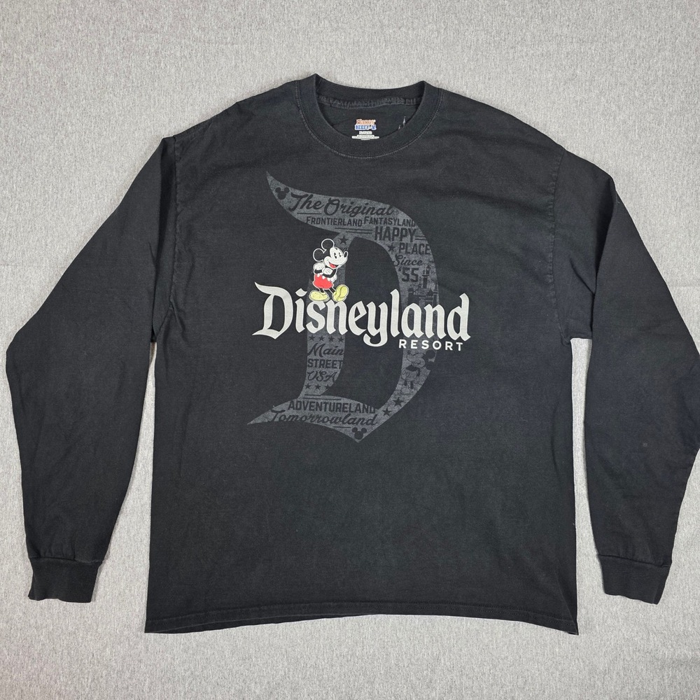 Disney Parks Disneyland Resort Mickey Mouse Long Sleeve Shirt Black Hanes XL